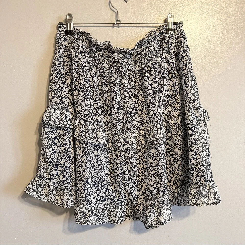 Sienna Sky Black White Floral Ruffle Tiered Mini Skirt Womens Large - Picture 5 of 5